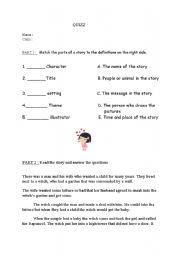 English worksheet: quizz about the types and the part of the story