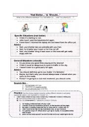 English Worksheet: Had Better & Should