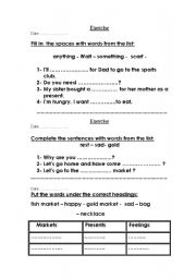 English worksheet: anything and something