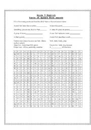 English worksheet: parts of speech wordsearch