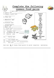 English worksheet: Common food pairs