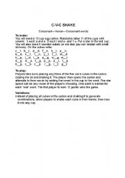 English worksheet: CVC SHAKE (consonant-vowel-consonant words)