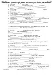 English Worksheet: gap filling 4 tenses: present simple, continuous, past simple, past continuous