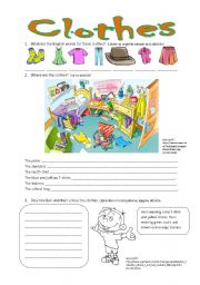 English Worksheet: Clothes - revision worksheet with key