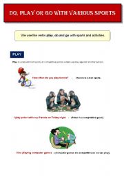 English worksheet: Do, Play or Go with Various Sports