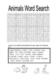 English worksheet: Animals Word Search