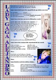 English Worksheet: LADY GAGA Alejandro LISTENING song-based activity (FULLY EDITABLE AND KEY INCLUDED!!!)