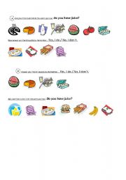 English worksheet: food. Do you have... ?