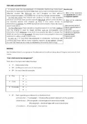 English Worksheet: Writing a for-and-against essay on chatrooms dangers