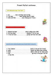 present perfect contiuous worksheet