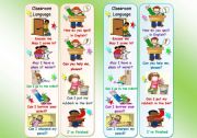 English Worksheet: Bookmarks with Classroom Language for kids