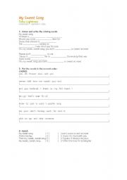 English worksheet: song class - my sweet song