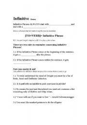English Worksheet: Infinitive Phrase Note Sheet