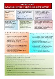 English Worksheet: EXPRESSING CONTRAST: BUT, ALTHOUGH, HOWEVER, CON THE OTHER HAND, DESPITE, IN SPITE OF