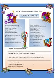 English Worksheet: READING COMPREHENSION - YOURS TRULY