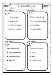 English worksheet: Greetings and Farewells