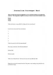 English Worksheet: Journalism Scavenger Hunt