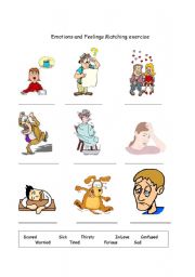 Emotions and feelings matching worksheet with answer key