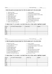 English worksheet: review of verbs and personal information questions
