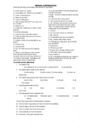 English worksheet: HUMAN BODY READING COMPRENHENSION