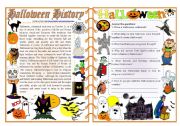 English Worksheet: Halloween History - Reading Comprehension, Vocabulary & Grammar [2 pages] ***fully editable