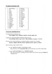 English Worksheet: Frequent Reporting Verbs
