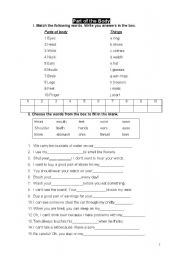 English worksheet: part of the body