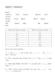 English worksheet: OBJECT PRONOUNS : GRAMMAR + ACTIVITY