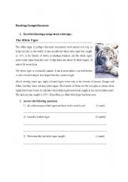 English Worksheet: White Tiger