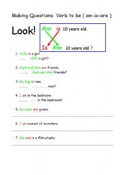 English Worksheet: Making questions with Am - Is - Are
