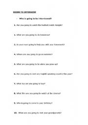 English worksheet: GOING TO  INTERVIEW