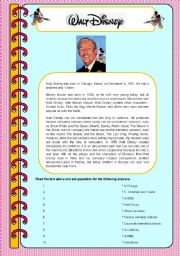 English Worksheet: Walt Disney biography (asking questions)