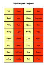 English Worksheet: Antonyms game / matching exercise