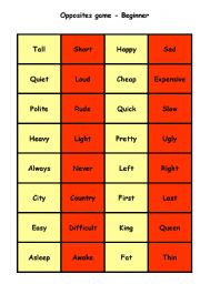 English Worksheet: Antonyms game / matching exercise