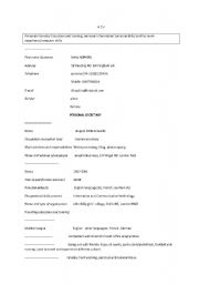 English worksheet: A CV