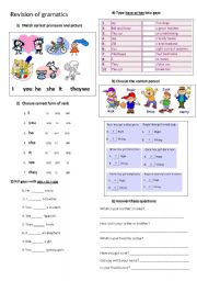 English Worksheet: Revision of pronouns, verbs to be, to have