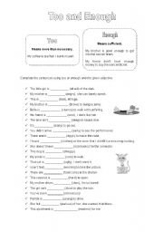 English Worksheet: Too and Enough, 2 w/b pages
