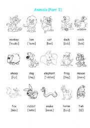 English Worksheet: Animals (Part I)