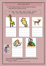 English worksheet: Can - cant - What can animals do?