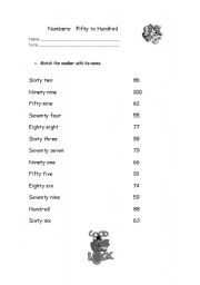 English worksheet: numbers fivety to hundred