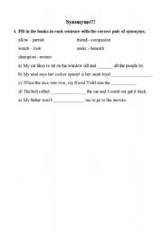 English worksheet: exercises on synonims