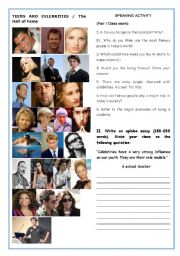 English Worksheet: Conversation/Writing -TEENS AND CELEBRITIES