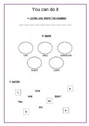 English Worksheet: numbers and toys test (TEST 2)