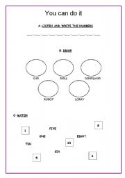 English worksheet: numbers and toys test (TEST 2)