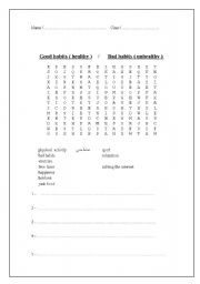 English Worksheet: health habits vocab