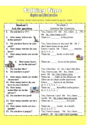 English Worksheet: Talking Time-Singular and Plural Practice