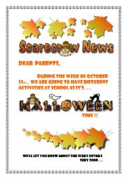 English Worksheet: Invitation to parents, Halloween time
