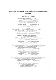 English Worksheet: SUBJECT AND OBJECT PRONOUNS