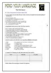 English Worksheet: MIND YOUR LANGUAGE_FIRST LESSON