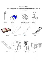 English Worksheet: school Supplies